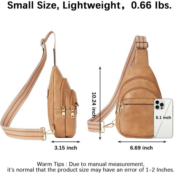 Women Camel Brown Imported PU Leather Small Crossbody Chest Sling Travel Bag - Picture 3 of 8
